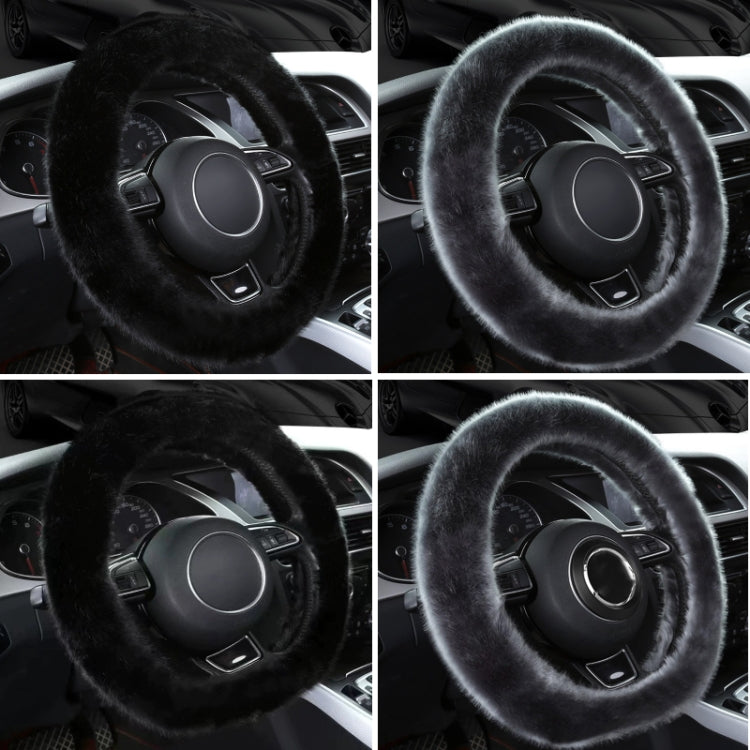 38cm Car Steering Wheel Winter Warm Short Plush Cover(D-type Black) - Steering Wheel Accessories by buy2fix | Online Shopping UK | buy2fix