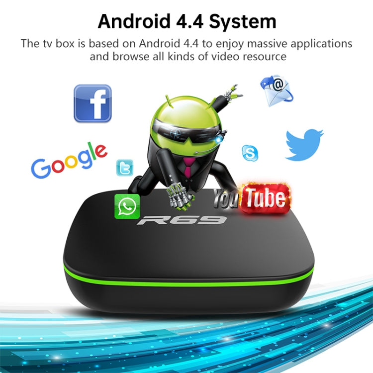 R69 1080P HD Smart TV BOX Android 4.4 Media Player wtih Remote Control, Quad Core Allwinner H3, RAM: 2GB, ROM: 16GB, 2.4G WiFi, LAN, UK Plug - Allwinner H3 by buy2fix | Online Shopping UK | buy2fix