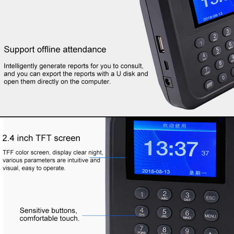 F01 Fingerprint Time Attendance Machine with 2.4 inch TFT Screen, US Plug - Security by buy2fix | Online Shopping UK | buy2fix