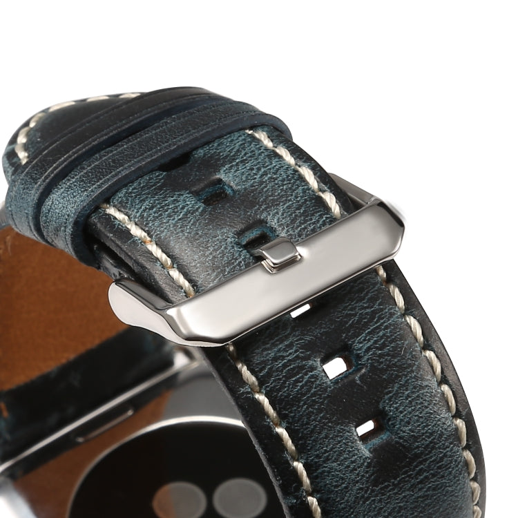 Denior Oil Wax Retro Watch Leather Watch Band for Apple Watch Series 7 45mm / 6 & SE & 5 & 4 44mm / 3 & 2 & 1 42mm (Dark Blue) - Watch Bands by Denior | Online Shopping UK | buy2fix