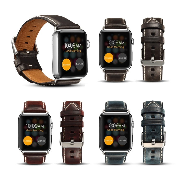 Denior Oil Wax Retro Watch Leather Watch Band for Apple Watch Series 9&8&7 41mm / SE 3&SE 2&6&SE&5&4 40mm / 3&2&1 38mm (Dark Blue) - Watch Bands by Denior | Online Shopping UK | buy2fix