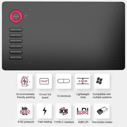 VEIKK A15 10x6 inch 5080 LPI Smart Touch Electronic Graphic Tablet, with Type-C Interface(Red) -  by VEIKK | Online Shopping UK | buy2fix