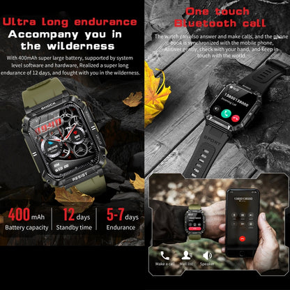 HAMTOD T3 1.95 inch Three Defenses Sport Smart Watch, Support BT Call / Sport Modes / Sleep / Heart Rate / Blood Oxygen / Blood Pressure Monitoring(Army Green) - Smart Watches by HAMTOD | Online Shopping UK | buy2fix