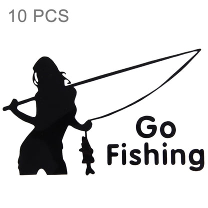 10 PCS Beauty Go Fishing Styling Reflective Car Sticker, Size: 14cm x 8.5cm(Black) - Decorative Sticker by buy2fix | Online Shopping UK | buy2fix