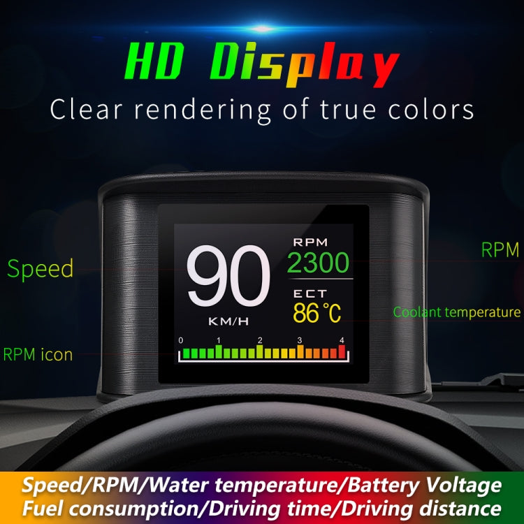 P10 HUD 2.2 inch Car OBD2 Smart Digital Meter with TFT LCD Multi-color, Speed & RPM & Water Temperature & Oil Consumption & Driving Distance / Time & Voltage Display, Over Speed Alarm, Low Voltage Ala ... lometers & Miles Switching, Light Sensor Functions - Head Up Display System by buy2fix | Online Shopping UK | buy2fix