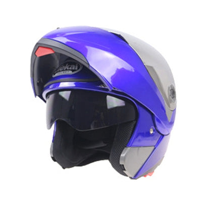 JIEKAI 105 Full Face Helmet Electromobile Motorcycle Double Lens Protective Helmet, Size: XL (Blue+Silver) - Helmets by JIEKAI | Online Shopping UK | buy2fix