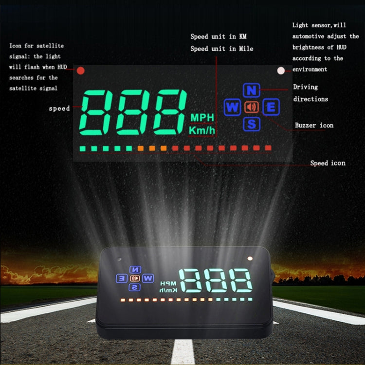 A2 HUD 3.5 inch HD GPS Car Head Up Display, Speed & Over Speed Alarm, Compass, Freely Switch Between Kilometers and Miles(Black) - Head Up Display System by buy2fix | Online Shopping UK | buy2fix