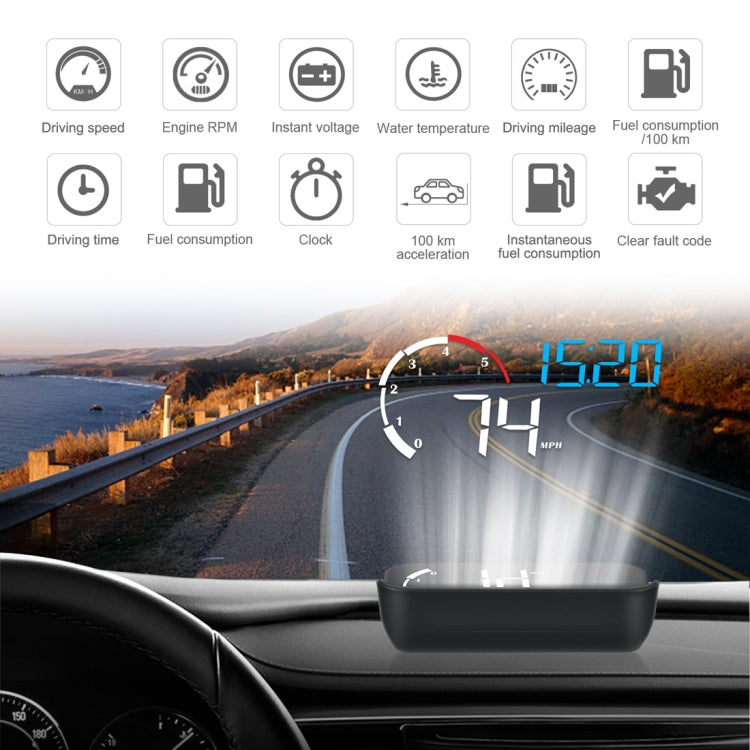 M10 3.5 inch Universal Car OBD2 HUD Vehicle-mounted Head Up Display (Blue) - Head Up Display System by buy2fix | Online Shopping UK | buy2fix
