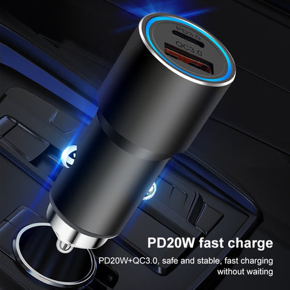 ACC-198 PD 20W + QC3.0 38W Dual Ports Metal Car Charger (Black) - In Car by buy2fix | Online Shopping UK | buy2fix