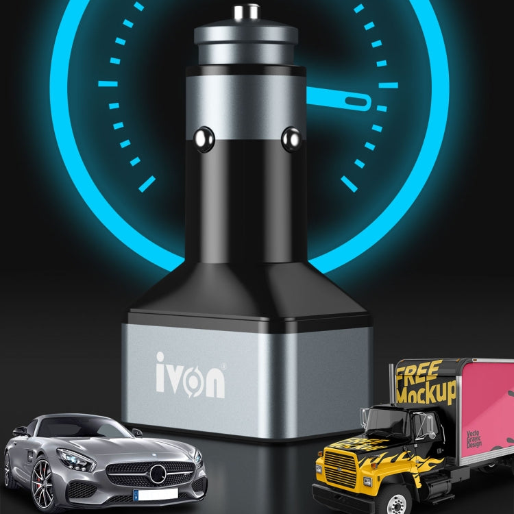 IVON CC43 45W PD 3.0 Dual USB-C / Type-C + QC 3.0 USB Port Square Car Charger - In Car by IVON | Online Shopping UK | buy2fix