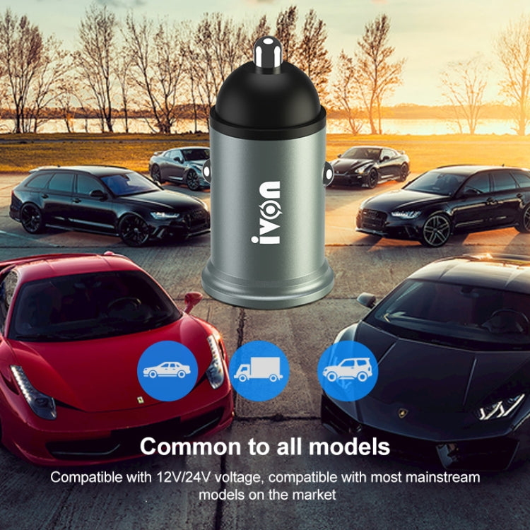 IVON CC37 15W 3.1A Dual USB Mini Car Charger + 1m USB to Micro USB Fast Charge Data Cable Set - Car Charger by IVON | Online Shopping UK | buy2fix