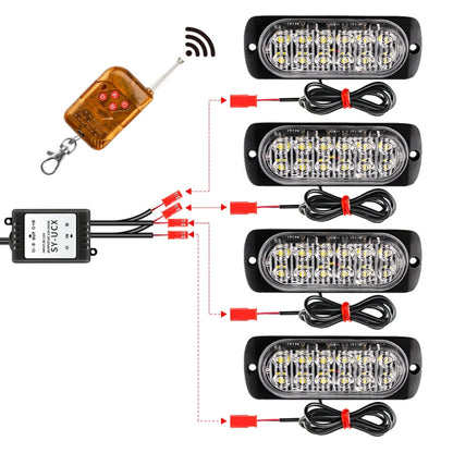 DC12V-24V / 18W 4 in 1 Front Grille Emergency Strobe Flash Warning Light Pickup 12LEDs Side Light Wireless Control 16 Modes (Blue Light) - In Car by buy2fix | Online Shopping UK | buy2fix