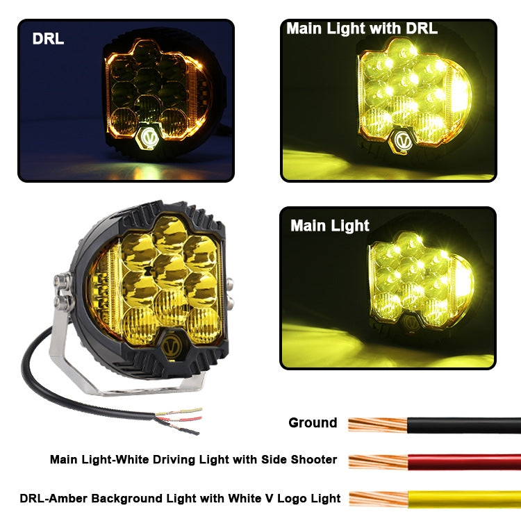 OL-1950Y 5 inch DC12V-30V 5000LM 6500K 50W Car LED Light on Three Sides Headlight for Jeep Wrangler (Gold Light) - In Car by buy2fix | Online Shopping UK | buy2fix