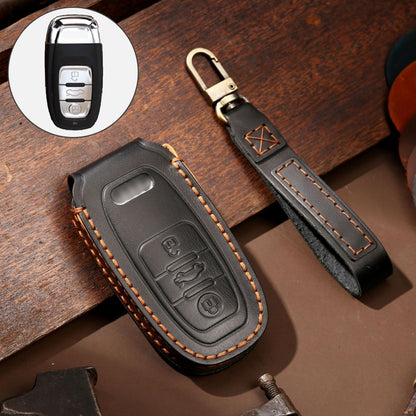 Hallmo Car Cowhide Leather Key Protective Cover Key Case for Audi A6L / A8L / A4 / A7 / A5 B Style(Black) - Car Key Cases by Hallmo | Online Shopping UK | buy2fix