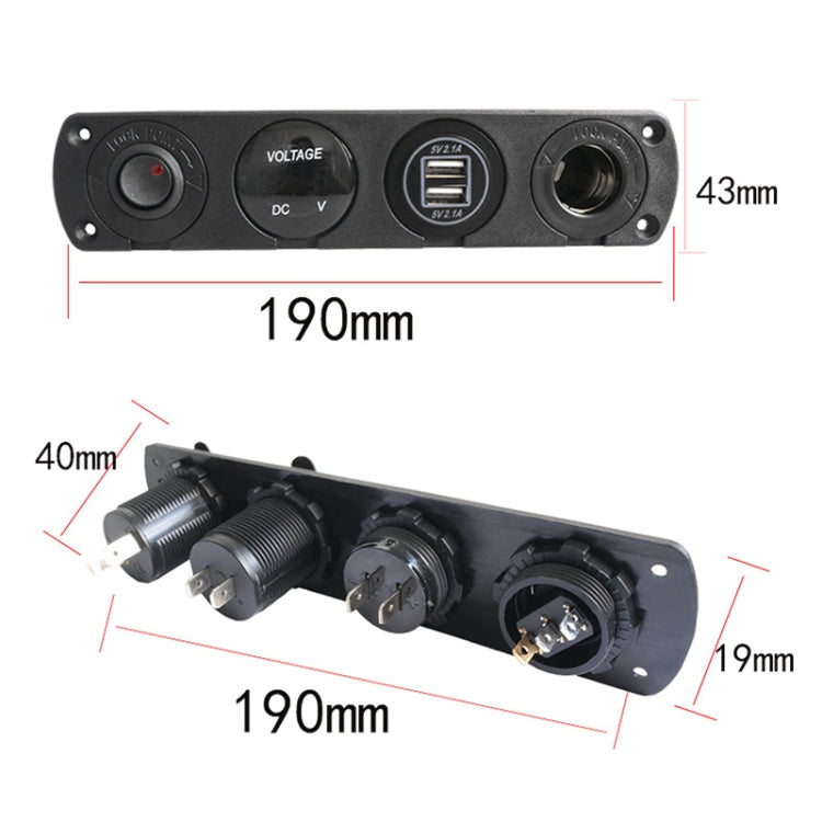 3 PCS 4-hole Panel Combination Switch Dual USB 4.2A Power Plug with Voltmeter (Red Light) - In Car by buy2fix | Online Shopping UK | buy2fix