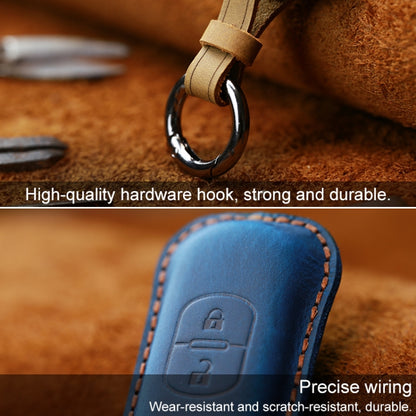 For Mazda Old Style Hallmo Car Cowhide Leather Key Protective Cover Key Case, Three Keys Version(Blue) -  by Hallmo | Online Shopping UK | buy2fix