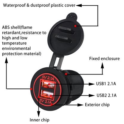 Universal Car Dual USB Charger Power Outlet Adapter 4.2A 5V IP66 with Aperture + 60cm Cable(Red Light) - Car Charger by buy2fix | Online Shopping UK | buy2fix