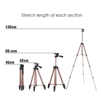 130cm 4-Section Folding Aluminum Alloy Tripod Mount with Three-Dimensional Head(Champagne Gold) - Camera Accessories by buy2fix | Online Shopping UK | buy2fix