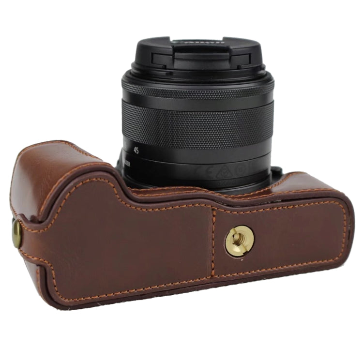 1/4 inch Thread PU Leather Camera Half Case Base for Canon EOS M50 / M50 Mark II (Coffee) - Camera Accessories by buy2fix | Online Shopping UK | buy2fix