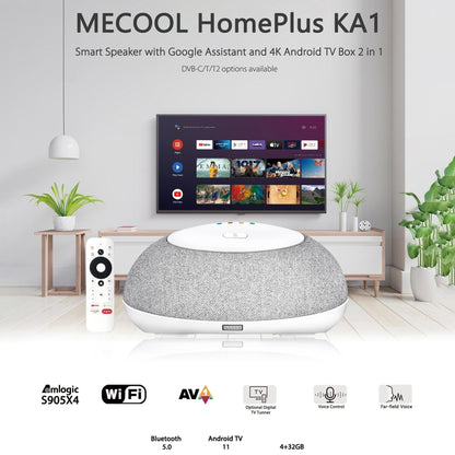 MECOOL KA1 Smart TV Speaker Android 11 TV Box with Remote Control, Amlogic S905X4 Quad Core Cortex-A55, 4GB+32GB, Dual-Band / Bluetooth / Ethernet / OTT(UK Plug) - Amlogic S905 by MECOOL | Online Shopping UK | buy2fix