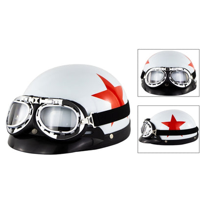 Soman Electromobile Motorcycle Half Face Helmet Retro Harley Helmet with Goggles(Bright White Red Star) -  by SOMAN | Online Shopping UK | buy2fix