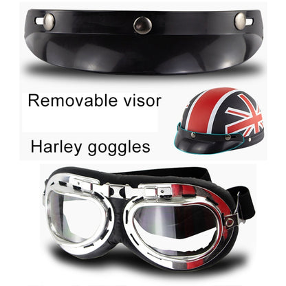 Soman Electromobile Motorcycle Half Face Helmet Retro Harley Helmet with Goggles(Matte Black) -  by SOMAN | Online Shopping UK | buy2fix