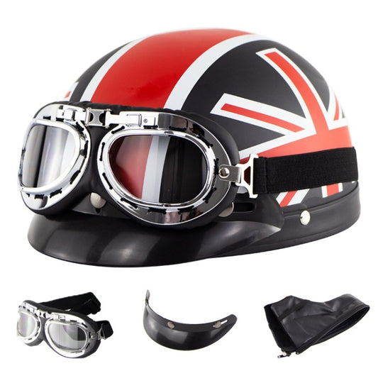 Soman Electromobile Motorcycle Half Face Helmet Retro Harley Helmet with Goggles(Matte Black UK Flag) -  by SOMAN | Online Shopping UK | buy2fix