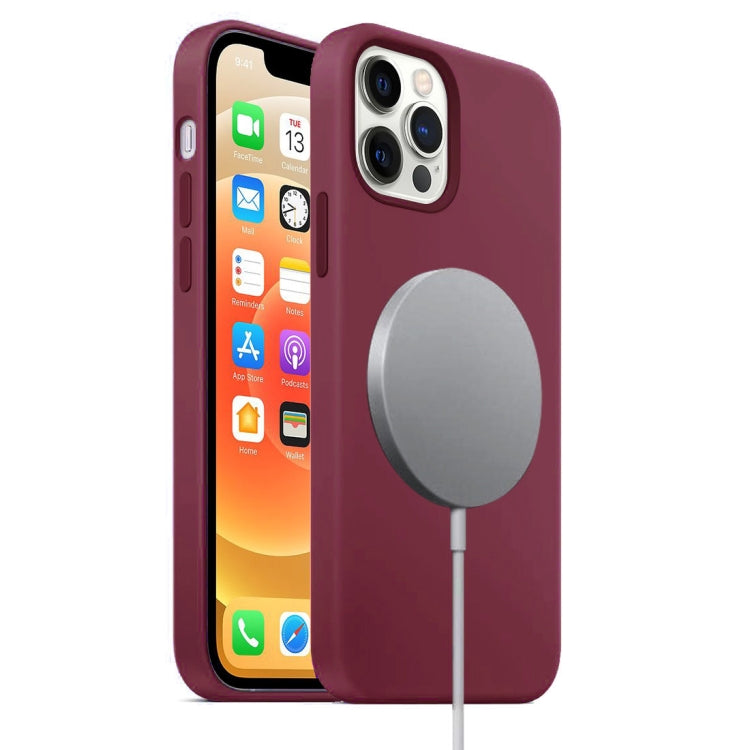 For iPhone 12 Pro Max Magnetic Liquid Silicone Full Coverage Shockproof Magsafe Case with Magsafe Charging Magnet(Wine Red) - iPhone 12 Pro Max Cases by buy2fix | Online Shopping UK | buy2fix