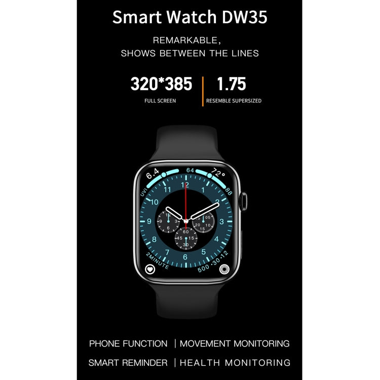 DW35 1.75 inch Full Screen IP67 Waterproof Smart Watch, Support Sleep Monitor / Heart Rate Monitor / Bluetooth Call(Black) - Smart Wear by buy2fix | Online Shopping UK | buy2fix