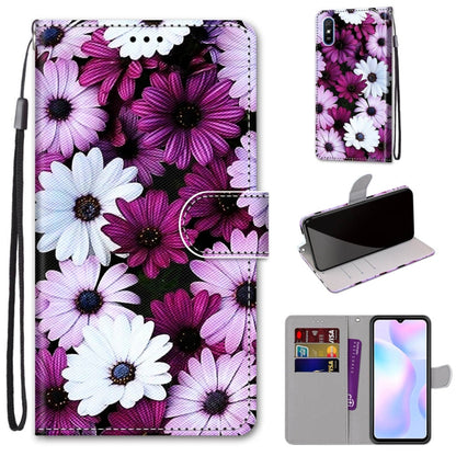 For Xiaomi Redmi 9A Coloured Drawing Cross Texture Horizontal Flip PU Leather Case with Holder & Card Slots & Wallet & Lanyard(Chrysanthemum Pink White Purple) - Xiaomi Cases by buy2fix | Online Shopping UK | buy2fix