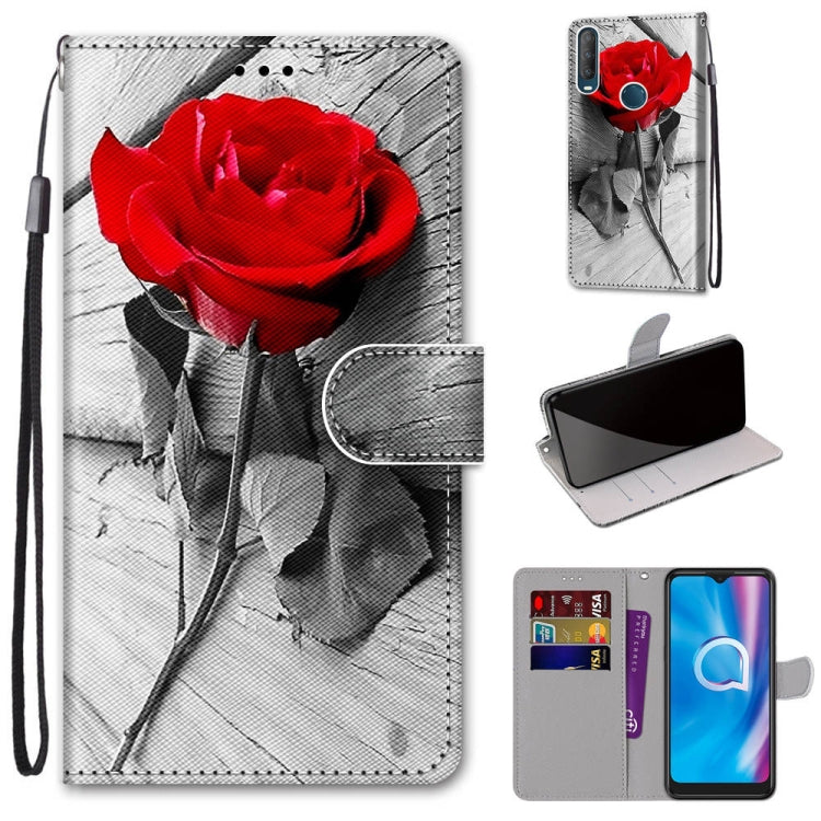 For Alcatel 1S (2020) / 3L (2020) Coloured Drawing Cross Texture Horizontal Flip PU Leather Case with Holder & Card Slots & Wallet & Lanyard(Wood Red Rose) - Alcatel Cases by buy2fix | Online Shopping UK | buy2fix