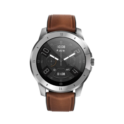 MX12 1.3 inch IPS Color Screen IP68 Waterproof Smart Watch, Support Bluetooth Call / Sleep Monitoring / Heart Rate Monitoring, Style: Leather Strap(Silver Brown) - Smart Wear by buy2fix | Online Shopping UK | buy2fix