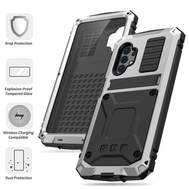 For Samsung Galaxy A32 5G / M32 5G R-JUST Waterproof Shockproof Dustproof Metal + Silicone Protective Case with Holder(Silver) - Galaxy Phone Cases by R-JUST | Online Shopping UK | buy2fix