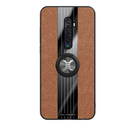 For OPPO Reno 2 XINLI Stitching Cloth Textue Shockproof TPU Protective Case with Ring Holder(Brown) - OPPO Cases by XINLI | Online Shopping UK | buy2fix