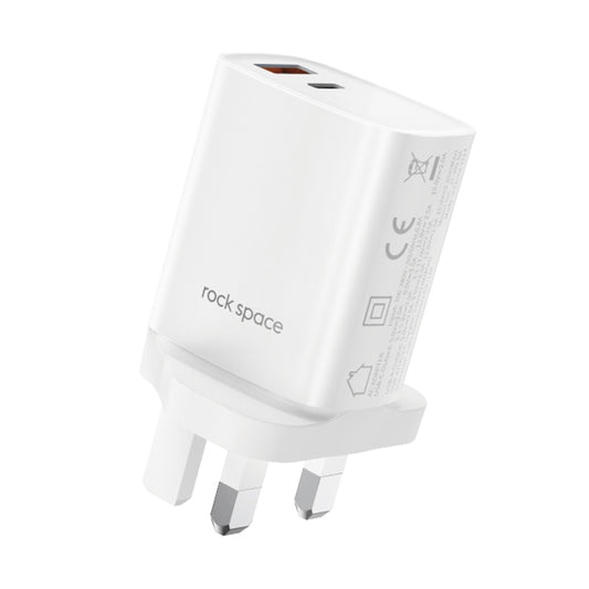 ROCK T51 30W Type-C / USB-C + USB PD Dual Ports Fast Charging Travel Charger Power Adapter, UK Plug(White) - Apple Accessories by ROCK | Online Shopping UK | buy2fix