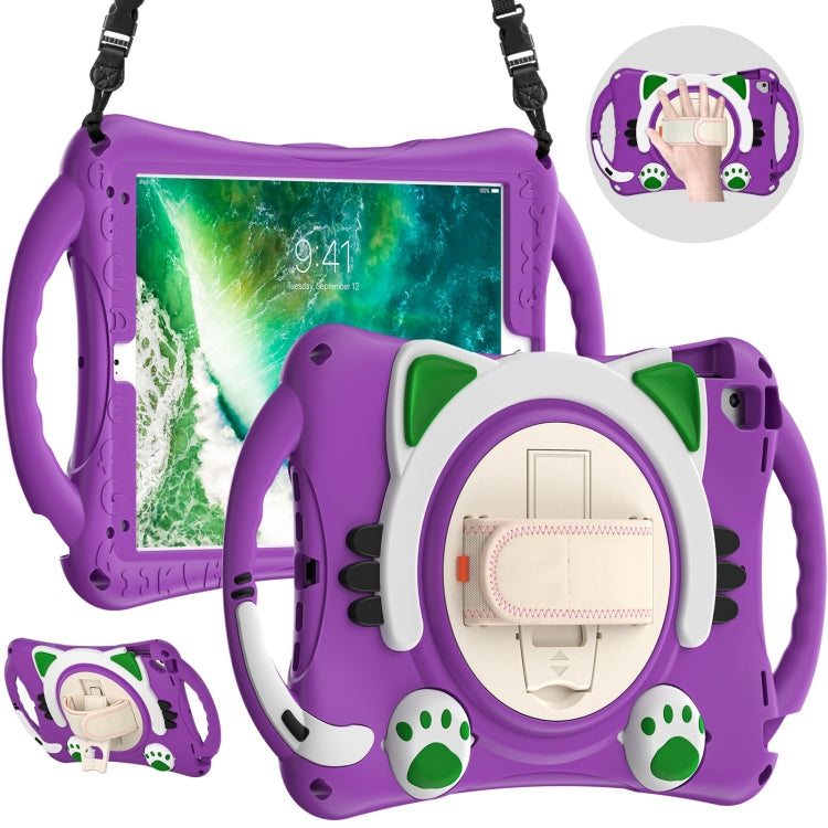 Cute Cat King Kids Shockproof Silicone Tablet Case with Holder & Shoulder Strap & Handle For iPad 9.7 2018 / 2017 / Air / Air 2 / Pro 9.7(Purple) - iPad 9.7 (2018) & (2017) Cases by buy2fix | Online Shopping UK | buy2fix