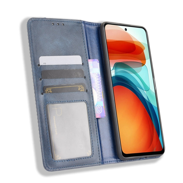 For Xiaomi Redmi Note 10 Pro 5G / Poco X3 GT Magnetic Buckle Retro Crazy Horse Texture Horizontal Flip Leather Case with Holder & Card Slots & Photo Frame(Blue) - Xiaomi Cases by buy2fix | Online Shopping UK | buy2fix