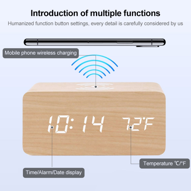 KD8801 5W Wooden Creative Wireless Charger LED Mirror Digital Display Sub-alarm Clock, Regular Style(Black Wood White Characters) - Apple Accessories by buy2fix | Online Shopping UK | buy2fix