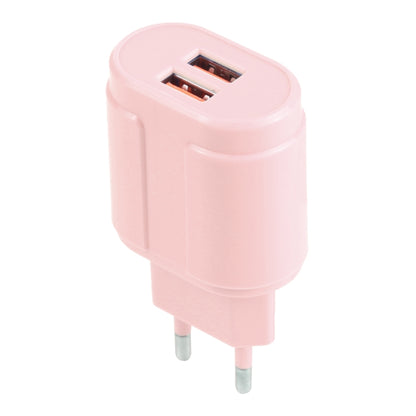 13-22 2.1A Dual USB Macarons Travel Charger, EU Plug(Pink) - Mobile Accessories by buy2fix | Online Shopping UK | buy2fix