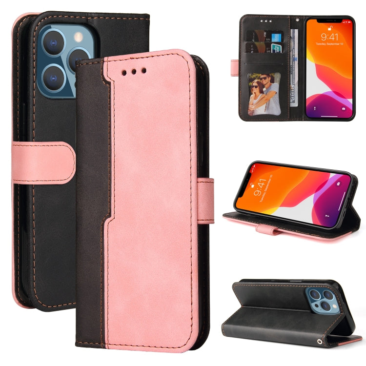 For iPhone 13 Pro Business Stitching-Color Horizontal Flip PU Leather Case with Holder & Card Slots & Photo Frame  (Pink) - iPhone 13 Pro Cases by buy2fix | Online Shopping UK | buy2fix