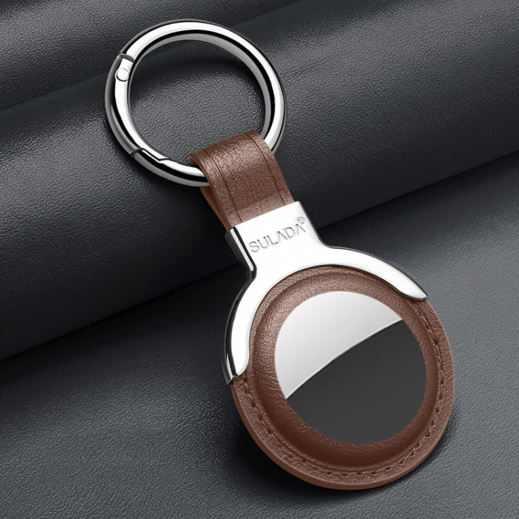 SULADA Leather Protective Cover Case with Switchable Keychain Ring For AirTag(Coffee) - Key Chain Series by SULADA | Online Shopping UK | buy2fix