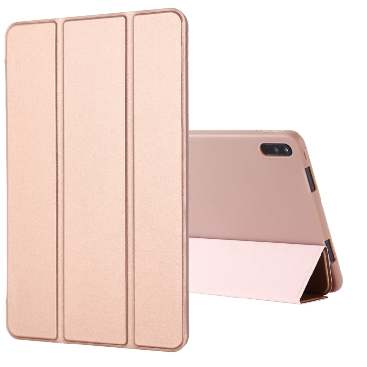 For Huawei MatePad 11 (2021) GEBEI Shockproof Horizontal Flip Leather Case with Three-folding Holder(Rose Gold) - Huawei by GEBEI | Online Shopping UK | buy2fix