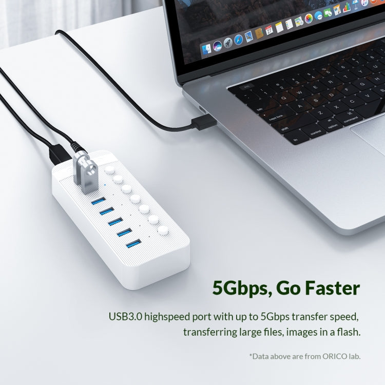 ORICO CT2U3-10AB-WH 10 In 1 Plastic Stripes Multi-Port USB HUB with Individual Switches, UK Plug(White) - USB 3.0 HUB by ORICO | Online Shopping UK | buy2fix