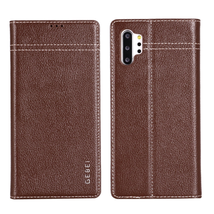 For Galaxy Note 10  GEBEI Top-grain Leather Horizontal Flip Protective Case with Holder & Card Slots(Brown) - Galaxy Phone Cases by GEBEI | Online Shopping UK | buy2fix