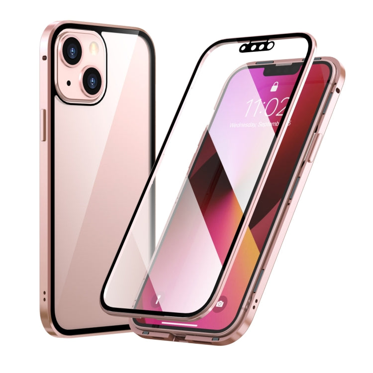 For iPhone 13 HD Magnetic Metal Frame Double-sided Tempered Glass Phone Case(Pink) - Apple Accessories by buy2fix | Online Shopping UK | buy2fix