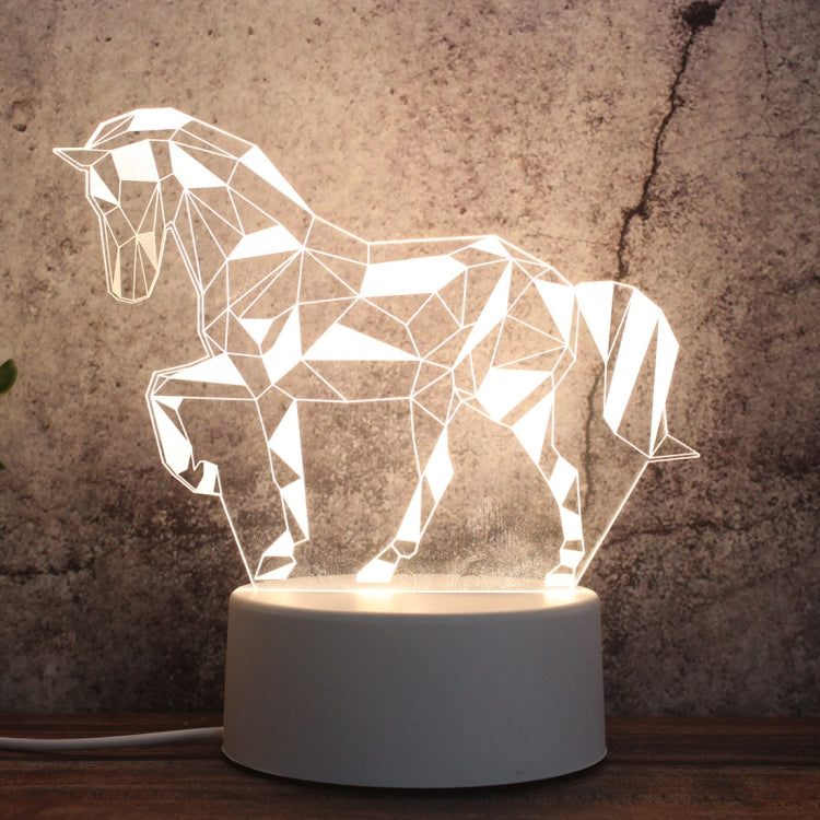 White Base Creative 3D Tricolor LED Decorative Night Light, Button Plug Version, Shape:Geometric Horse(White-Warm-Warm White) - LED Light by buy2fix | Online Shopping UK | buy2fix