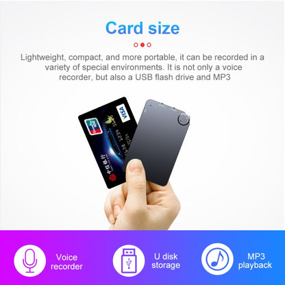 K2 Portable Ultra-thin Card Voice Recorder, Capacity:8GB(Black) - Other Style by buy2fix | Online Shopping UK | buy2fix