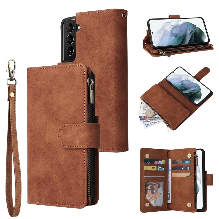 For Samsung Galaxy S22 5G Multifunctional Phone Leather Case with Card Slot & Holder & Zipper Wallet & Photo Frame(Brown) - Samsung Accessories by buy2fix | Online Shopping UK | buy2fix