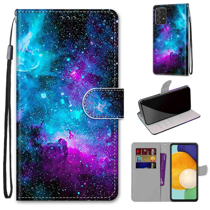 For Samsung Galaxy A53 5G Global Coloured Drawing Cross Texture Horizontal Flip PU Phone Leather Case with Holder & Card Slots & Wallet & Lanyard(Colorful Layer(Purple Green Starry Sky) - Samsung Accessories by buy2fix | Online Shopping UK | buy2fix