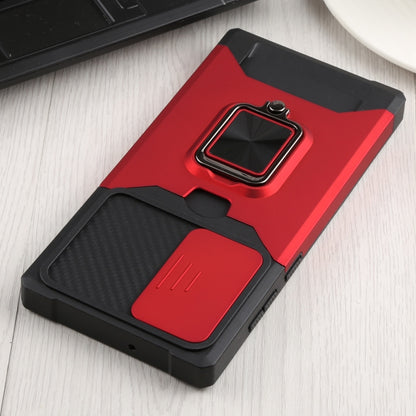 For Samsung Galaxy S22 Ultra 5G Sliding Camera Cover Design PC + TPU Shockproof Phone Case with Ring Holder & Card Slot(Red) - Samsung Accessories by buy2fix | Online Shopping UK | buy2fix